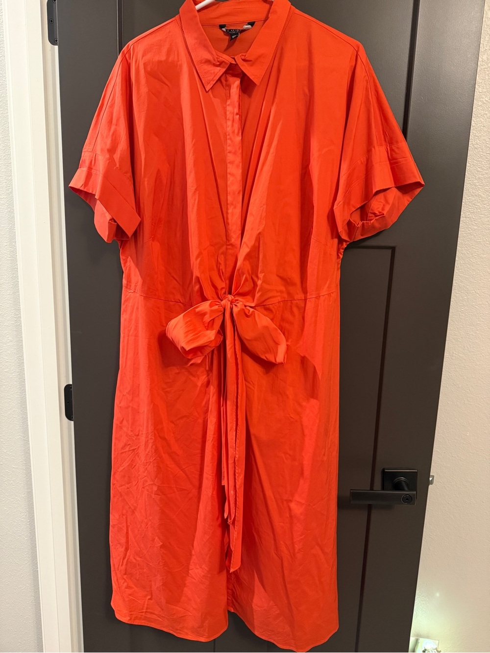 Lauren Ralph Lauren Bright Orange Tie-Waist Shirt Dress EUC